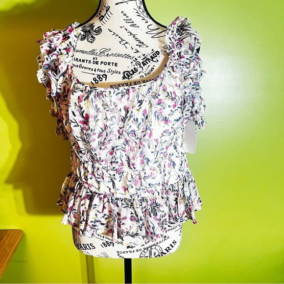 French Connection Floral Ruffle Sleeve Top Size XL - Picture 6 of 8